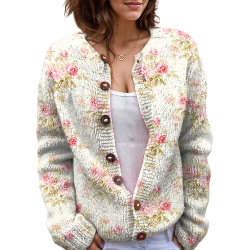 Suéter De Malha Feminino Akivide Com Estampa Floral De Outono