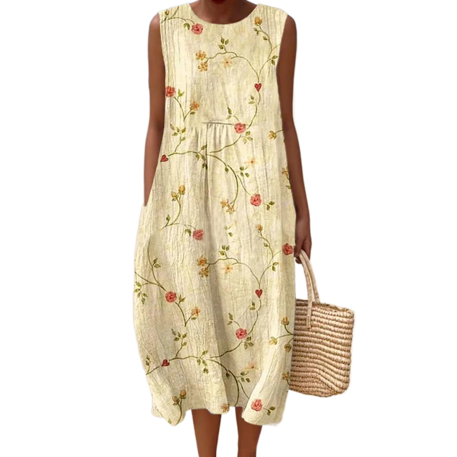 Vestido Maxi Feminino Akivide Com Estampa Floral Boho De Verão Com Bolsos