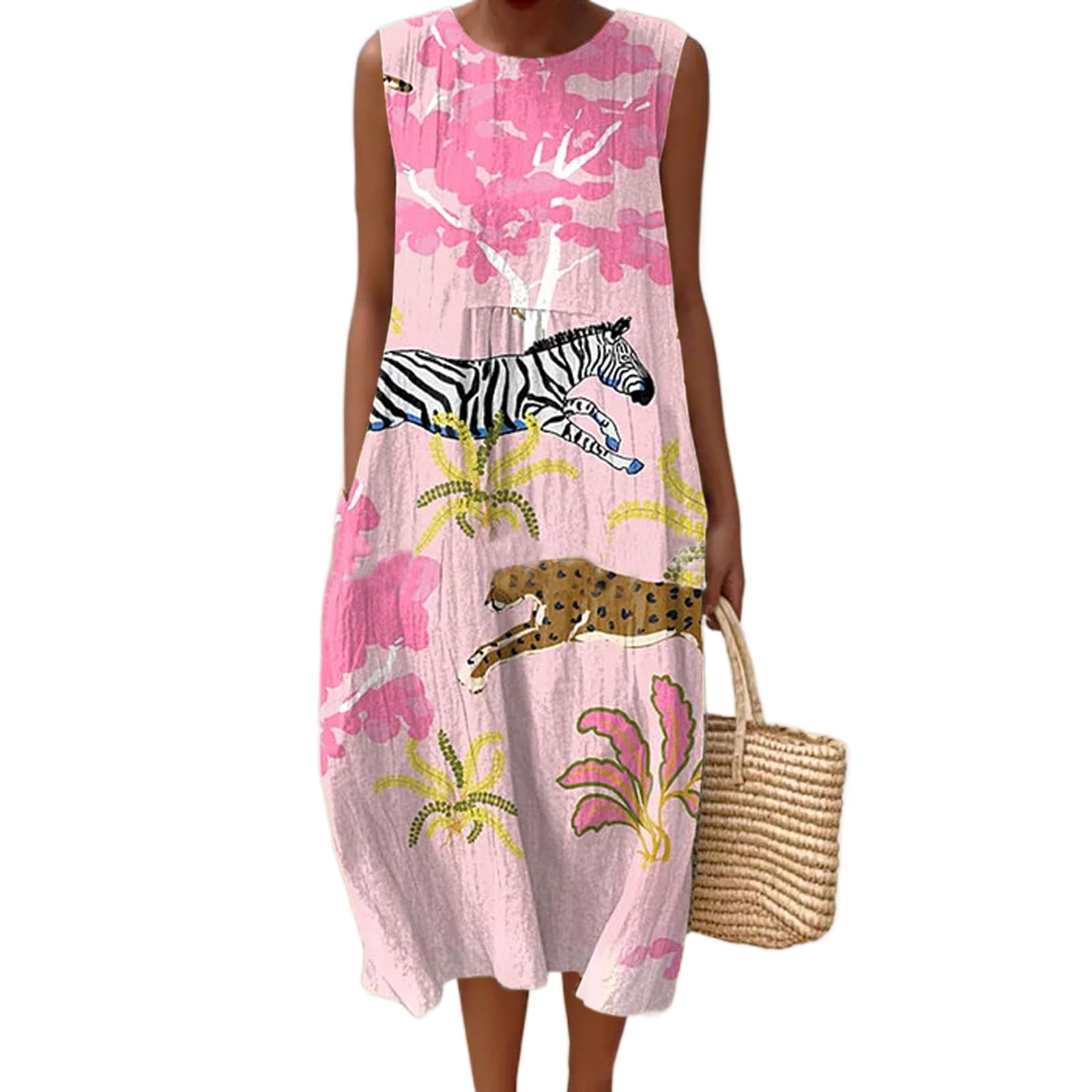 Vestido Maxi Feminino Akivide Com Estampa Floral Boho De Verão Com Bolsos