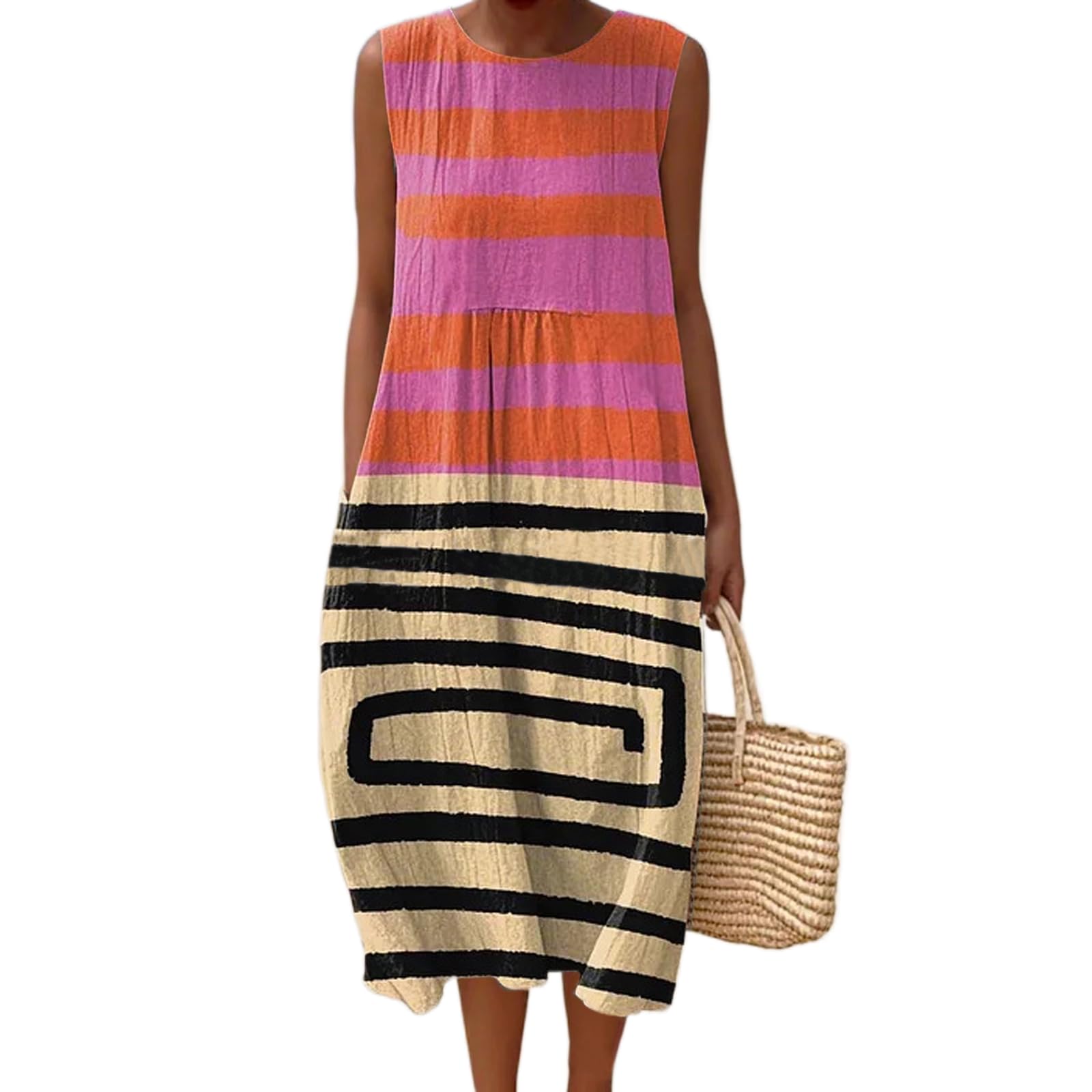 Vestido Maxi Feminino Akivide Com Estampa Floral Boho De Verão Com Bolsos