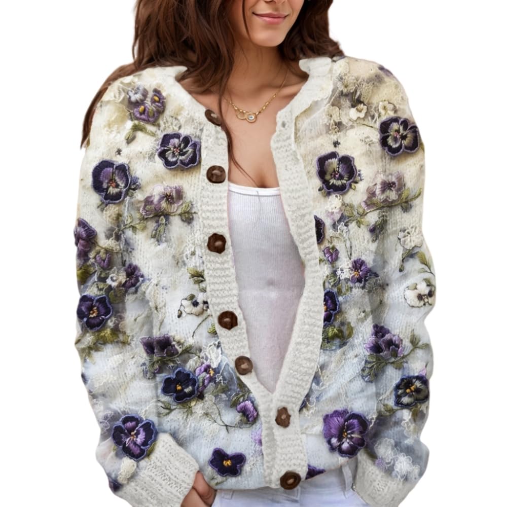 Suéter De Malha Feminino Akivide Com Estampa Floral De Outono