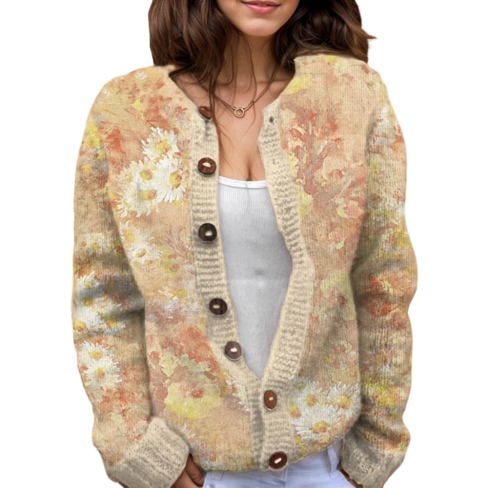 Suéter De Malha Feminino Akivide Com Estampa Floral De Outono