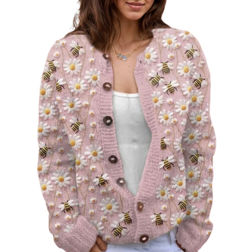 Suéter De Malha Feminino Akivide Com Estampa Floral De Outono