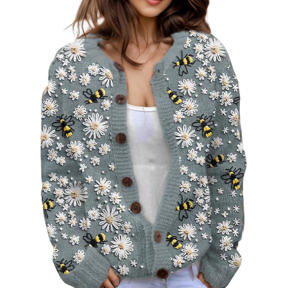 Suéter De Malha Feminino Akivide Com Estampa Floral De Outono