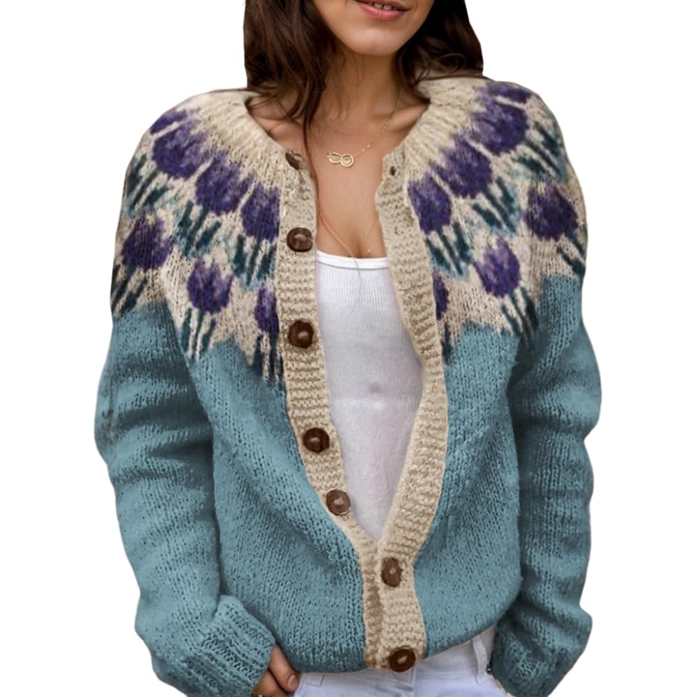 Suéter De Malha Feminino Akivide Com Estampa Floral De Outono