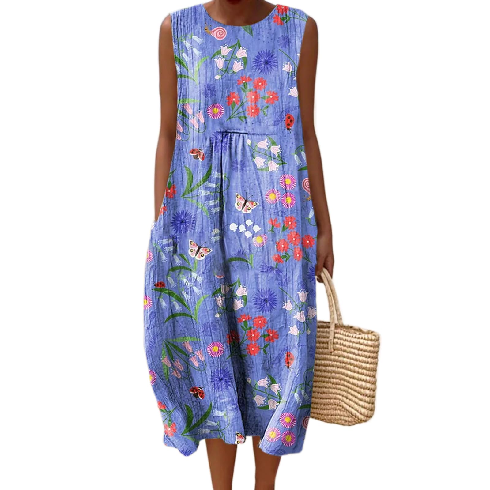 Vestido Maxi Feminino Akivide Com Estampa Floral Boho De Verão Com Bolsos