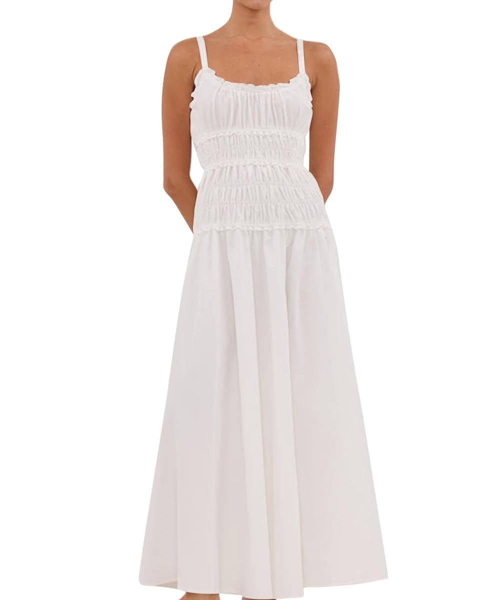 Vestido Maxi Feminino Eahusar, Sem Mangas, Decote Redondo, Com Babados