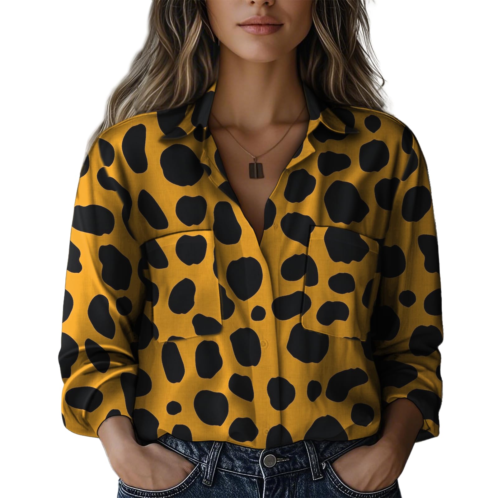 Blusa Domirica Business Shirts Feminina Plus Size Com Estampa De Leopardo