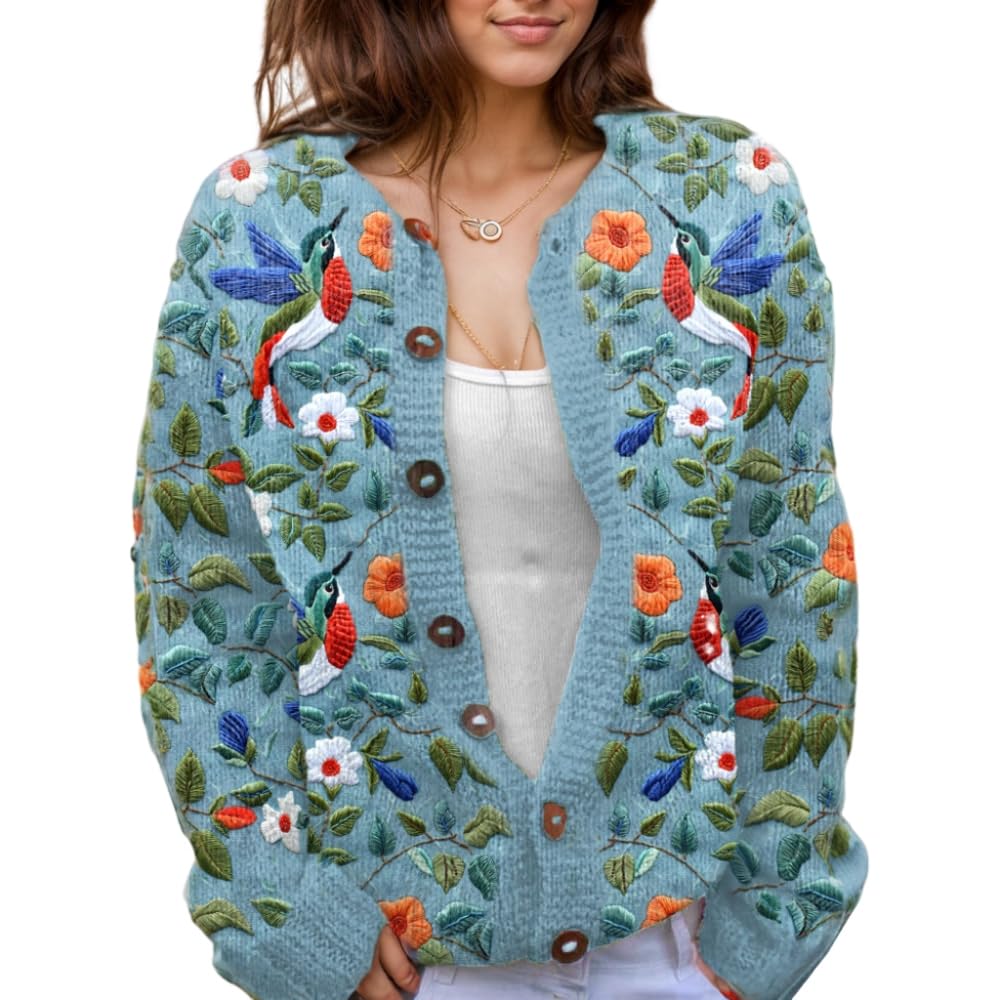 Suéter De Malha Feminino Akivide Com Estampa Floral De Outono