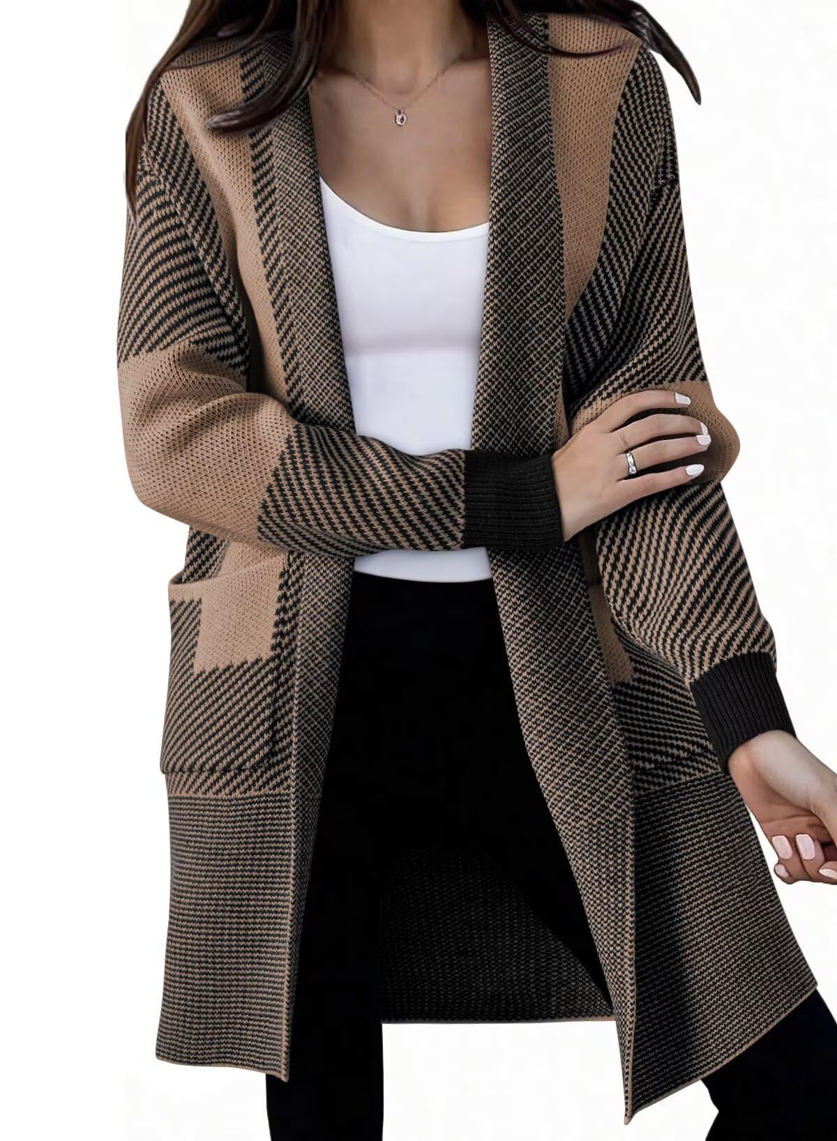 Suéter De Cardigã Astylish Women Open Front Color Block