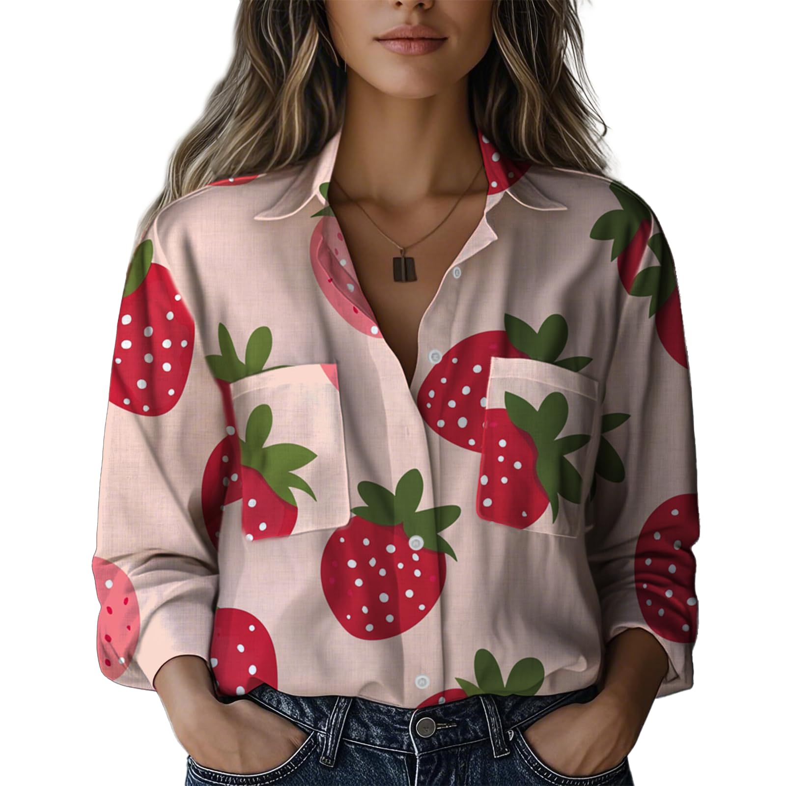 Blusa Domirica Business Shirts Feminina Plus Size Strawberry 5gg