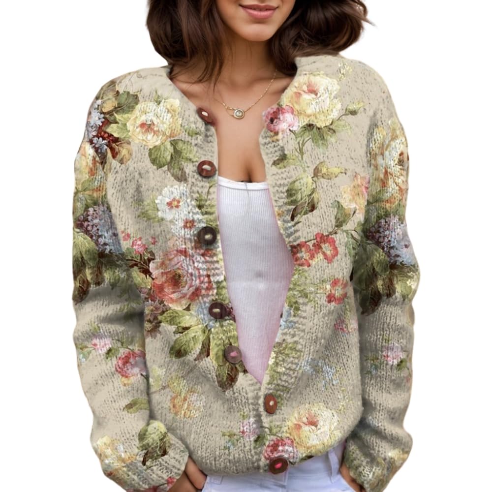 Suéter De Malha Feminino Akivide Com Estampa Floral De Outono