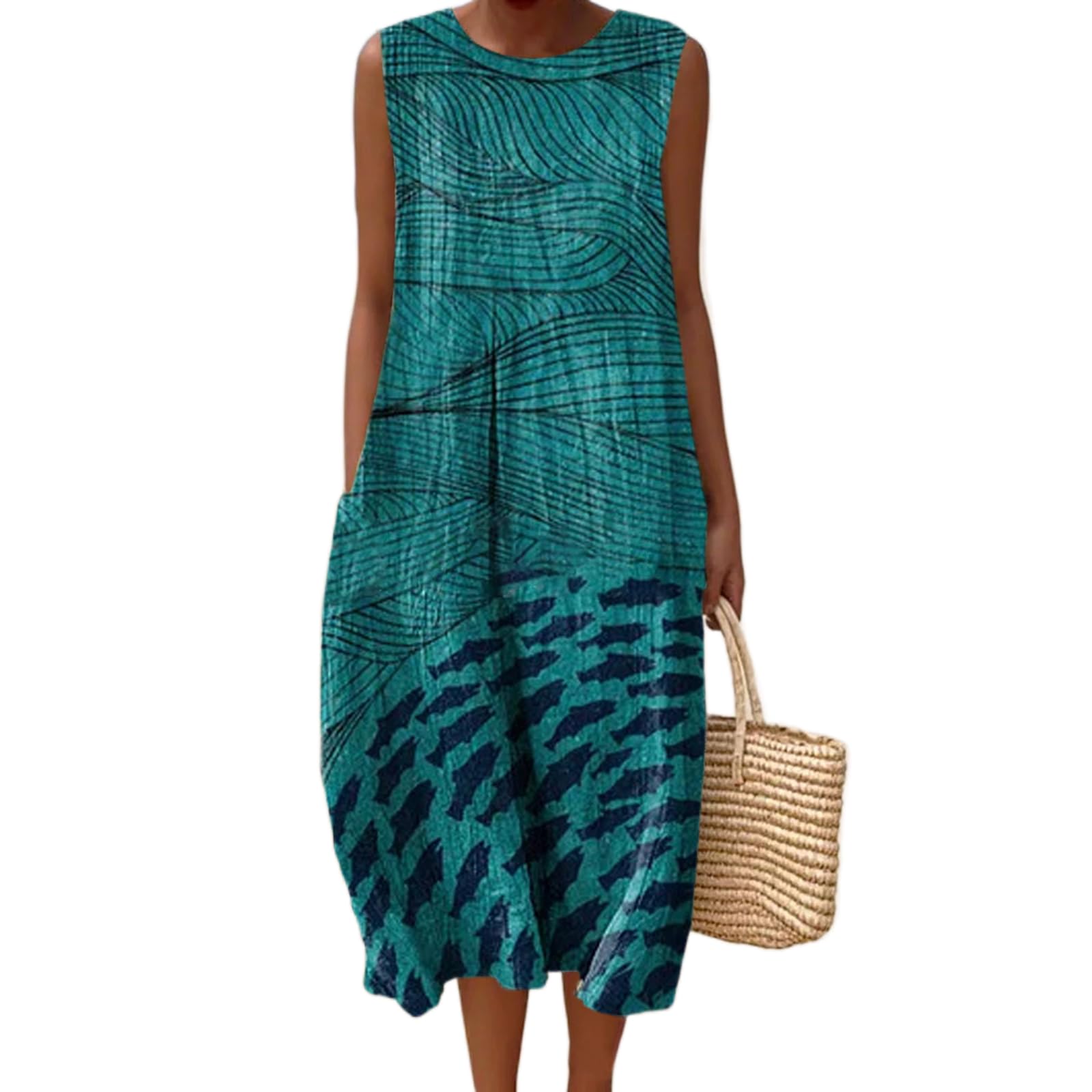 Vestido Maxi Feminino Akivide Com Estampa Floral Boho De Verão Com Bolsos