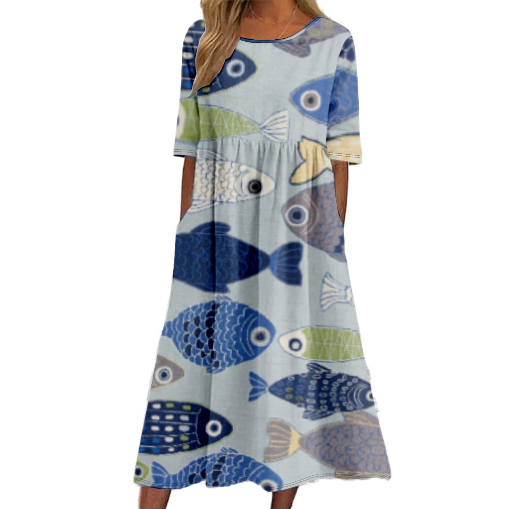 Vestido Maxi Akivide Summer Boho Floral De Manga Curta Para Mulher