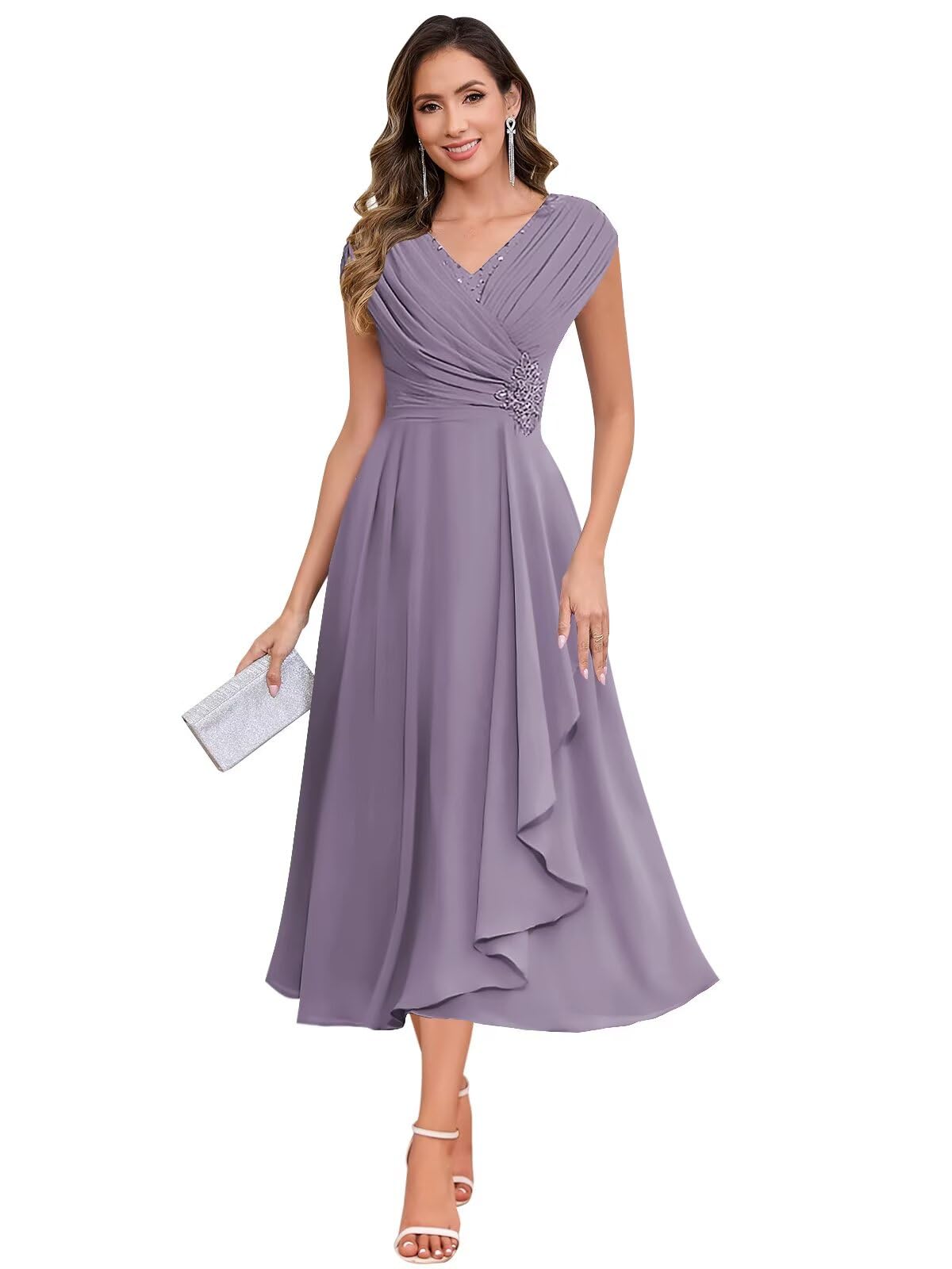 Vestido Para A Mãe Do Noivo Hyy Wisteria Chiffon Tea Length