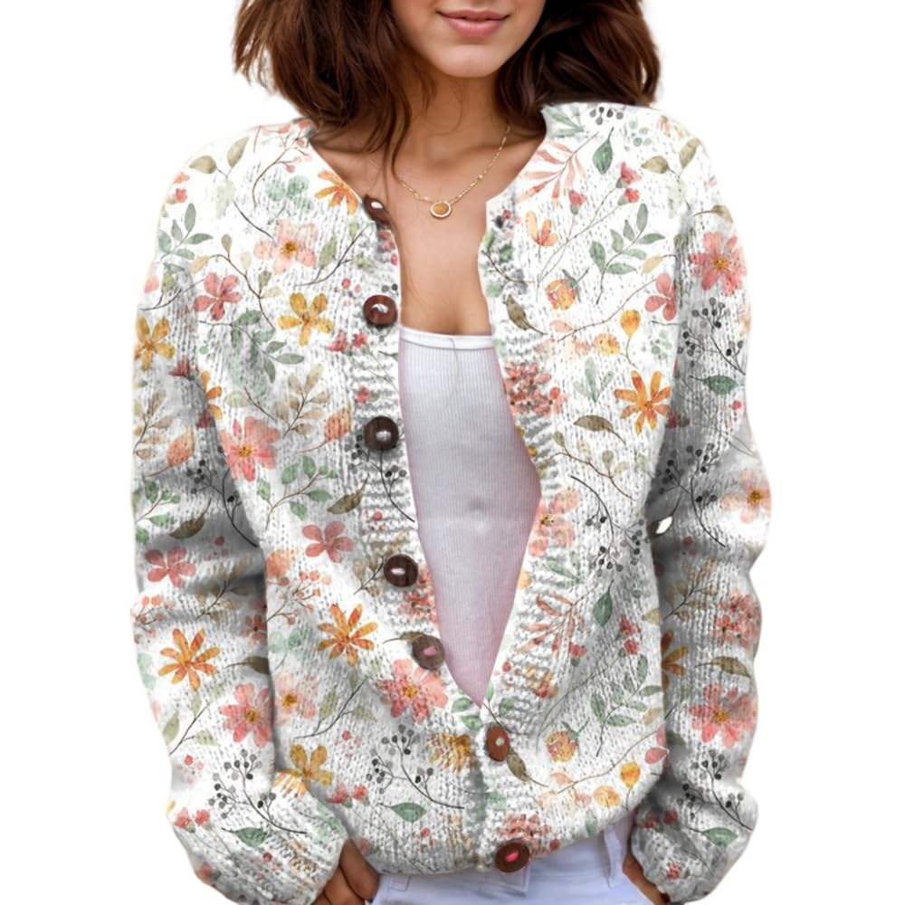 Suéter De Malha Feminino Akivide Com Estampa Floral De Outono