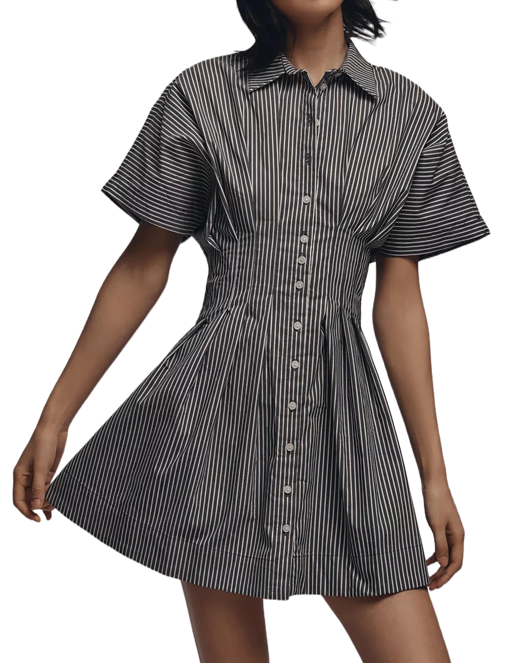 Vestido Jeibkouy De Verão De Manga Curta Com Botão Frontal