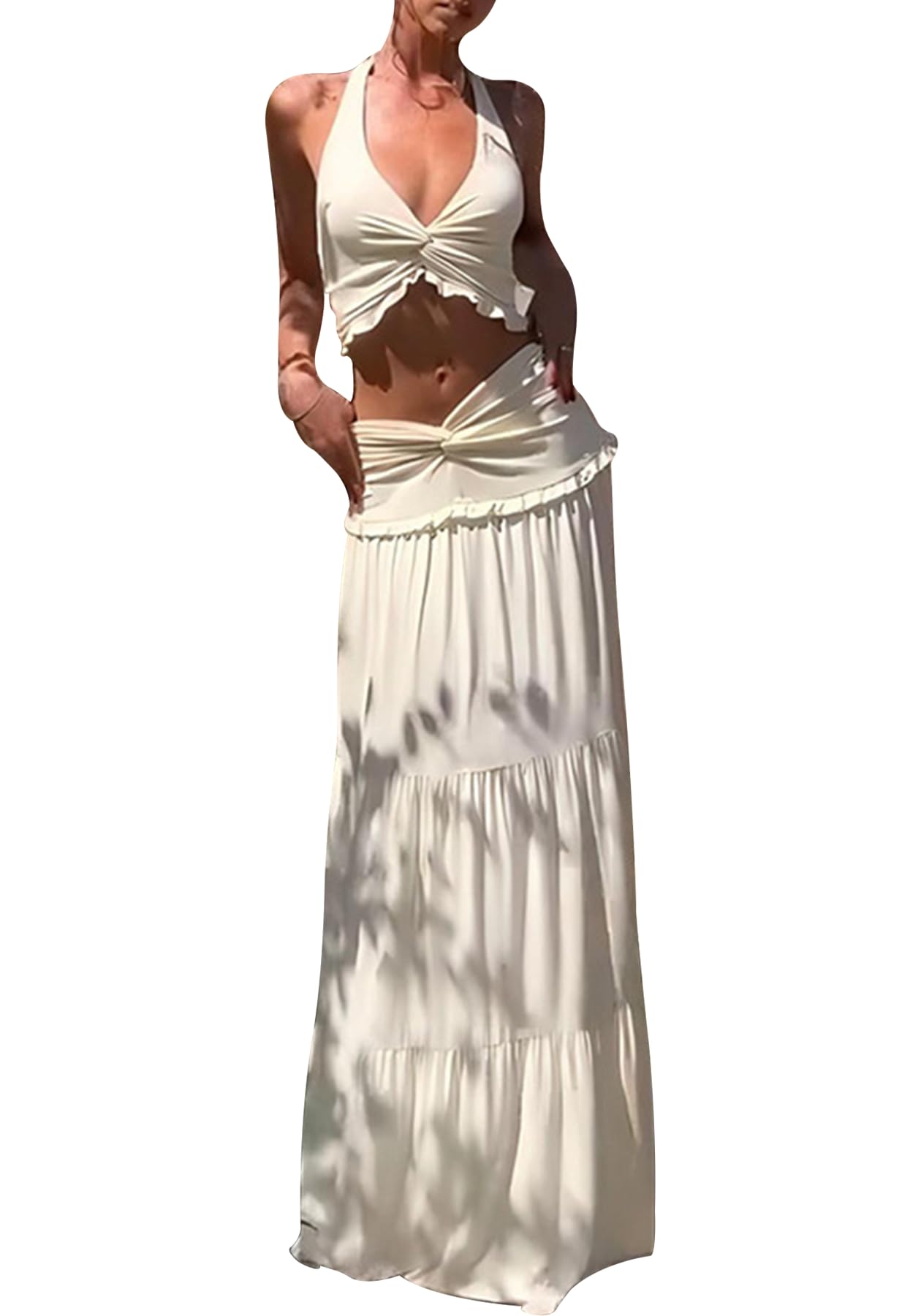 Conjunto De Saias Famnbro, Saia Maxi Feminina Com Decote Em V, Babados Y2k