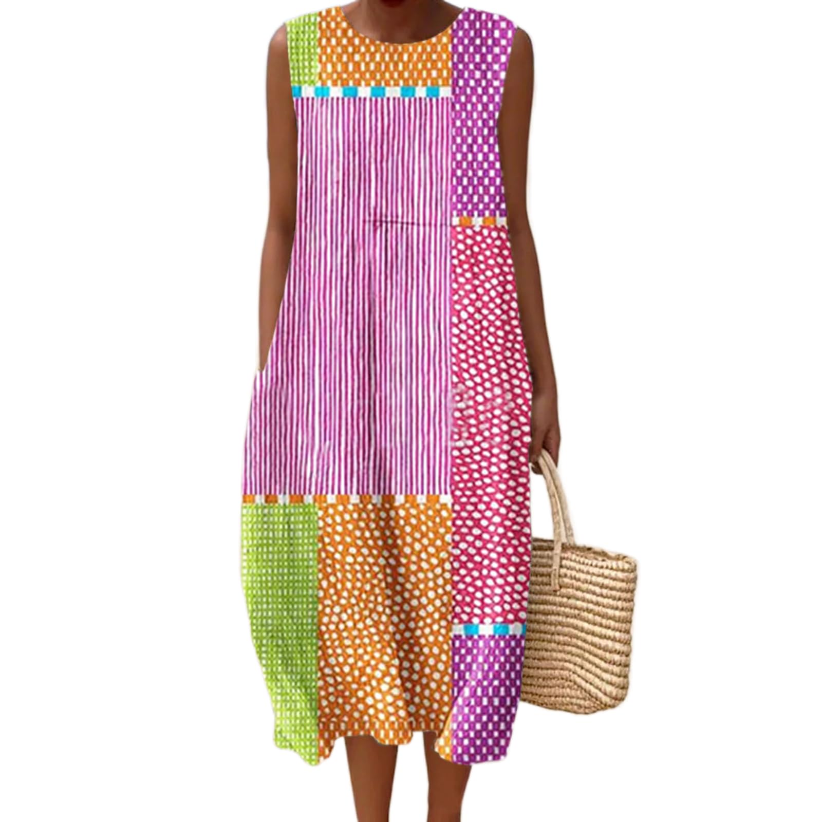 Vestido Maxi Feminino Akivide Com Estampa Floral Boho De Verão Com Bolsos