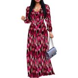 Vestido Maxi Pinkpatty Feminino De Mangas Compridas, Decote Em V, Estampado, Tamanho L