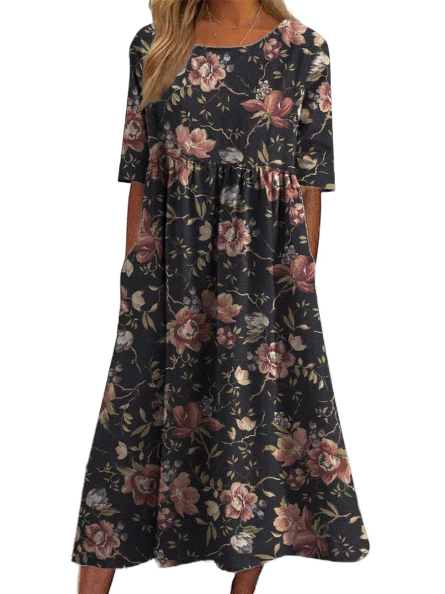 Vestido Maxi Akivide Summer Boho Floral De Manga Curta Para Mulher