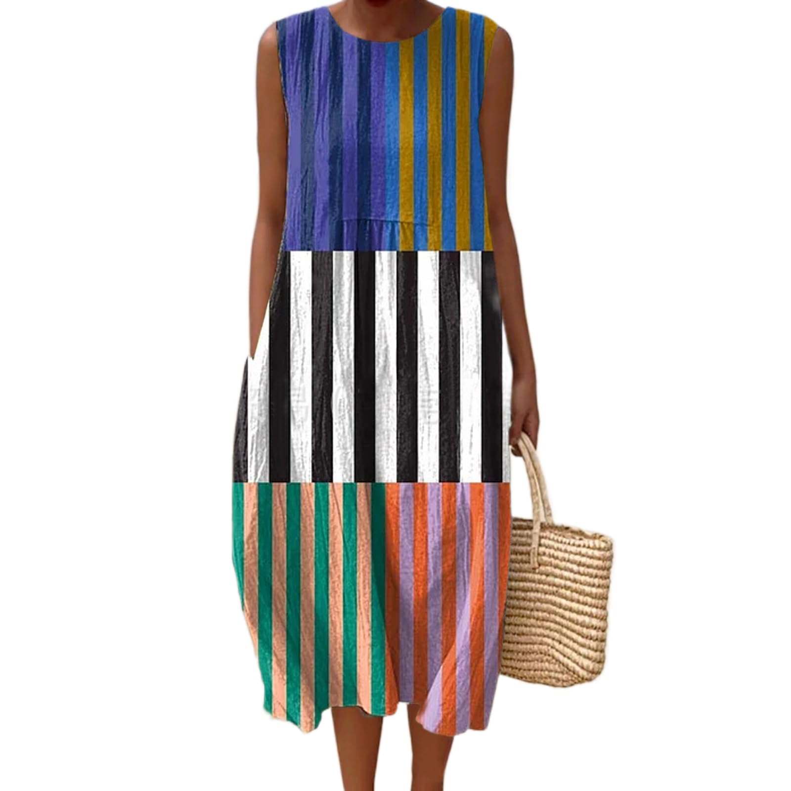 Vestido Maxi Feminino Akivide Com Estampa Floral Boho De Verão Com Bolsos