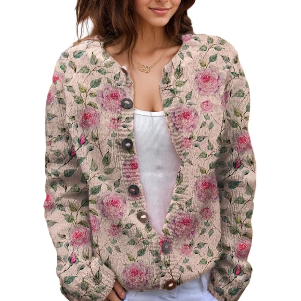 Suéter De Malha Feminino Akivide Com Estampa Floral De Outono