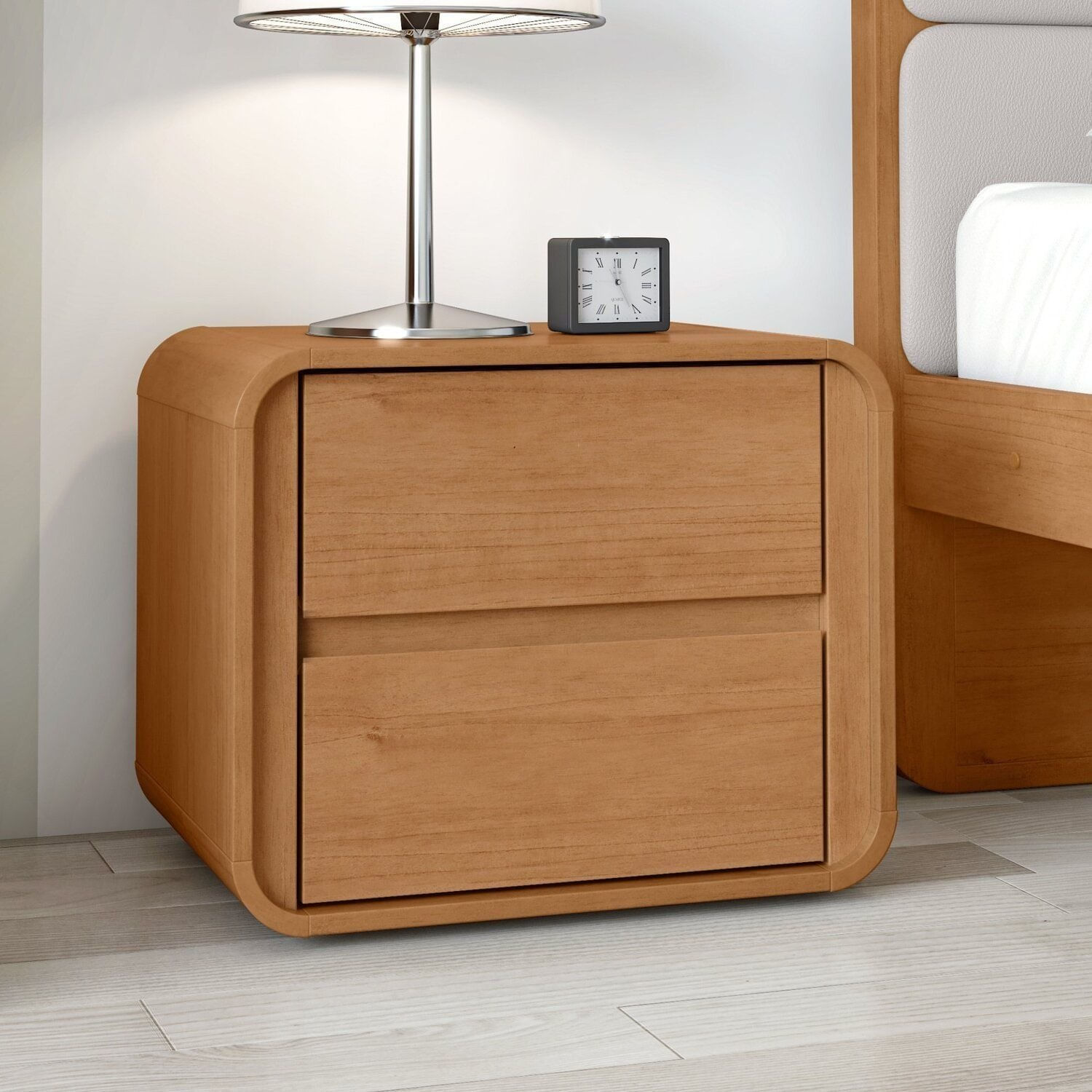 Mesa De Cabeceira 2 Gavetas 45cm X 55cm Loop Amêndoa Clean