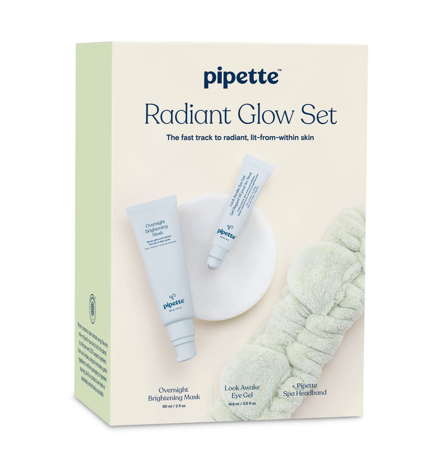 Conjunto De Cuidados Com A Pele Pipette Radiant Glow Com Máscara E Gel Para Os Olhos, 3 Peças