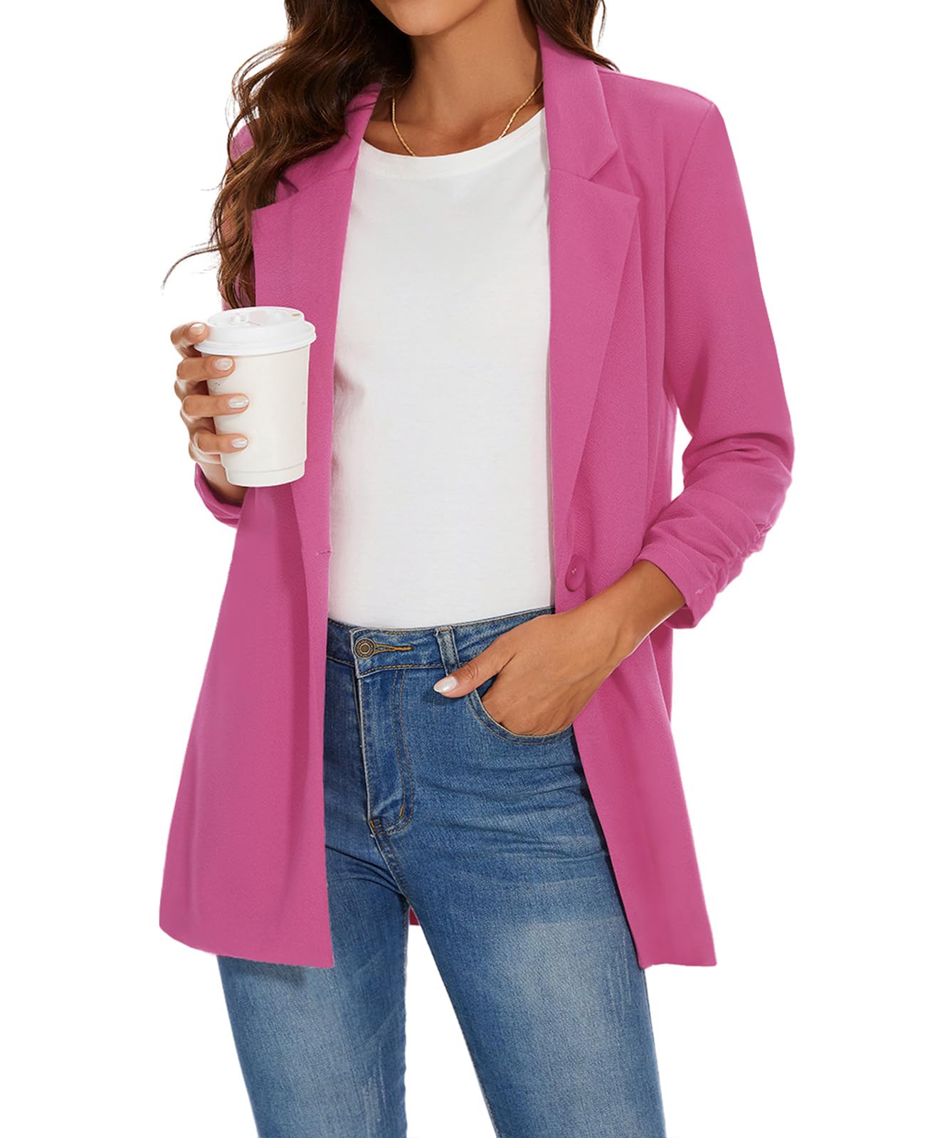 Blazer Unifizz Feminino Casual Com Botões Frontais De Manga Comprida Magenta