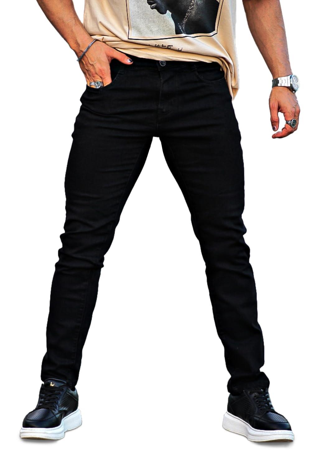 Jeans Heyfanee Masculinos Slim Fit Skinny Stretch Pretos