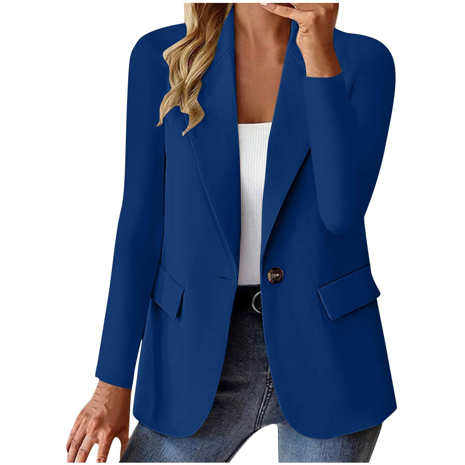 Blazer Carydety Feminino Casual De Negócios Aberto Na Frente Azul