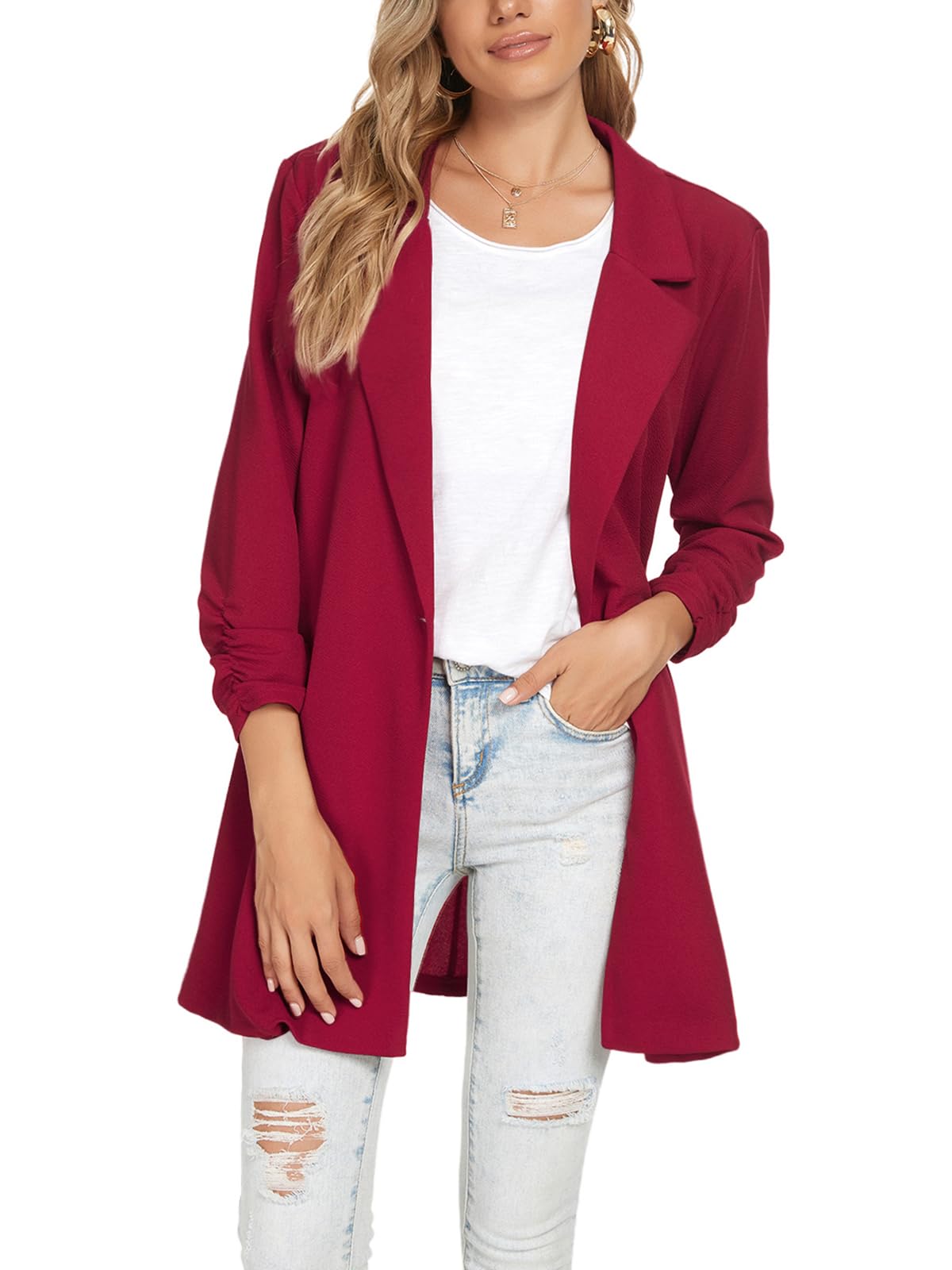 Blazer Unifizz Feminino Casual Para Trabalho, Escritório, Manga 3/4, Vermelho, 2gg