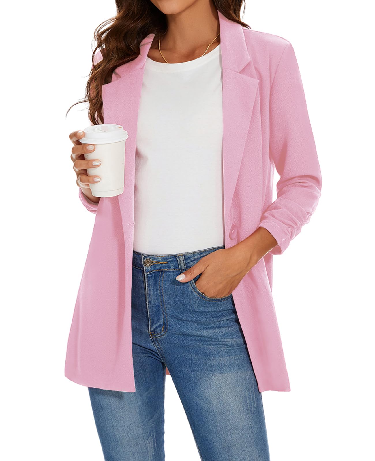 Blazer Unifizz Feminino De Manga Comprida Com Botão Frontal Rosa Comercial Gg