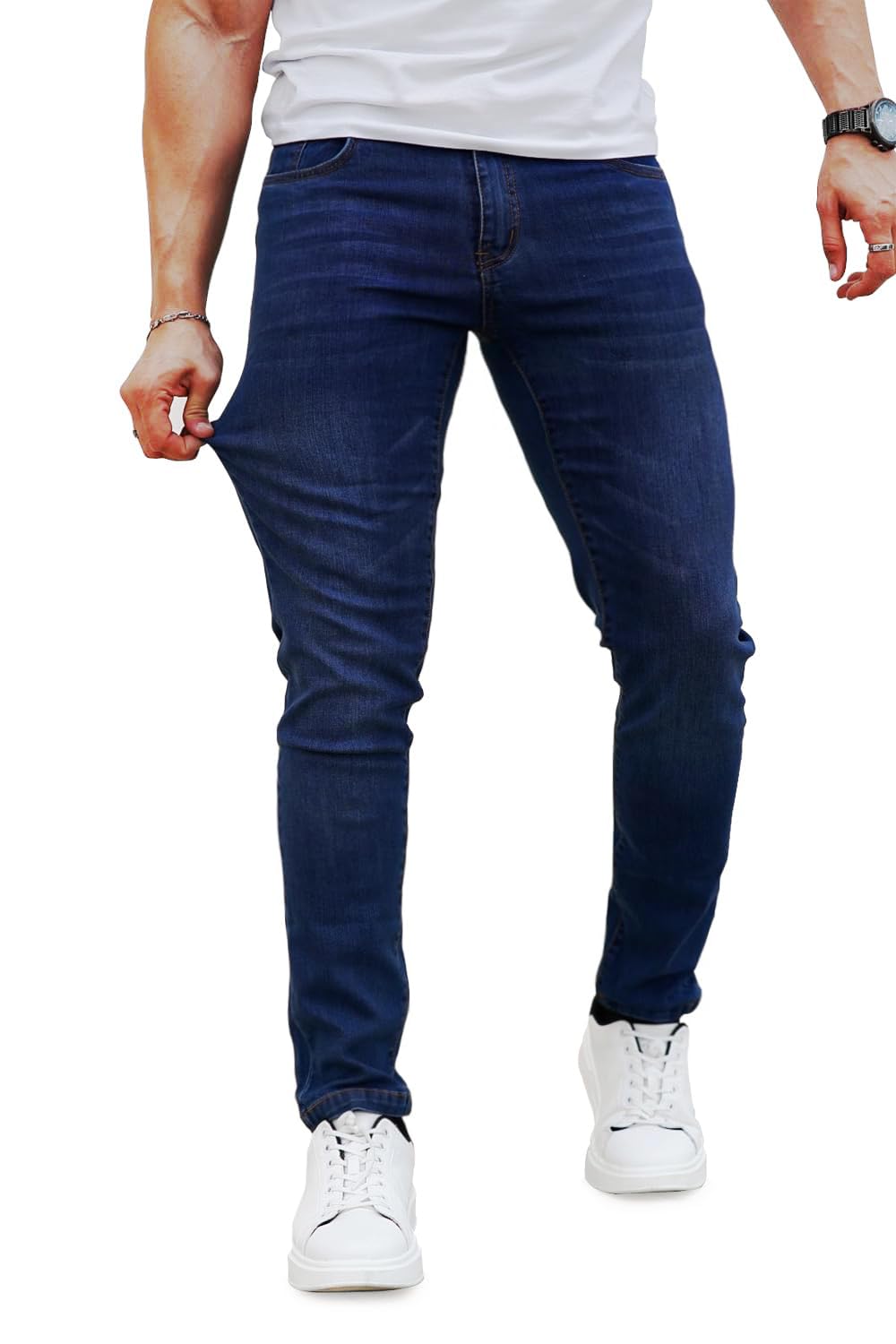 Jeans Heyfanee Slim Fit Stretch Azul Escuro Para Homens 34x30