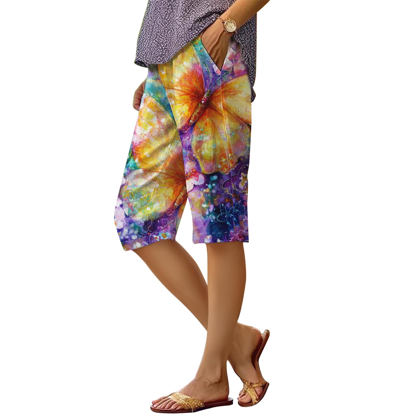 Shorts Dmoyala, Linho De Verão, Estampa Floral, Cintura Alta, 3gg, Femininos