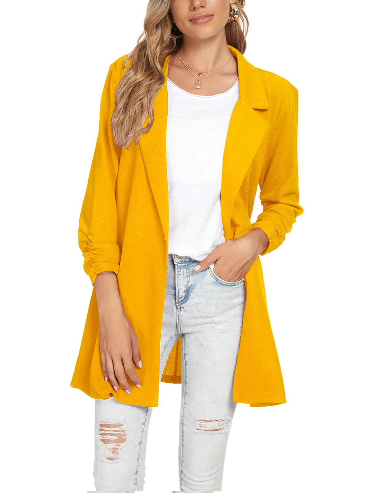 Blazer Unifizz Feminino Casual Para Trabalho E Escritório Com Botão Frontal Amarelo