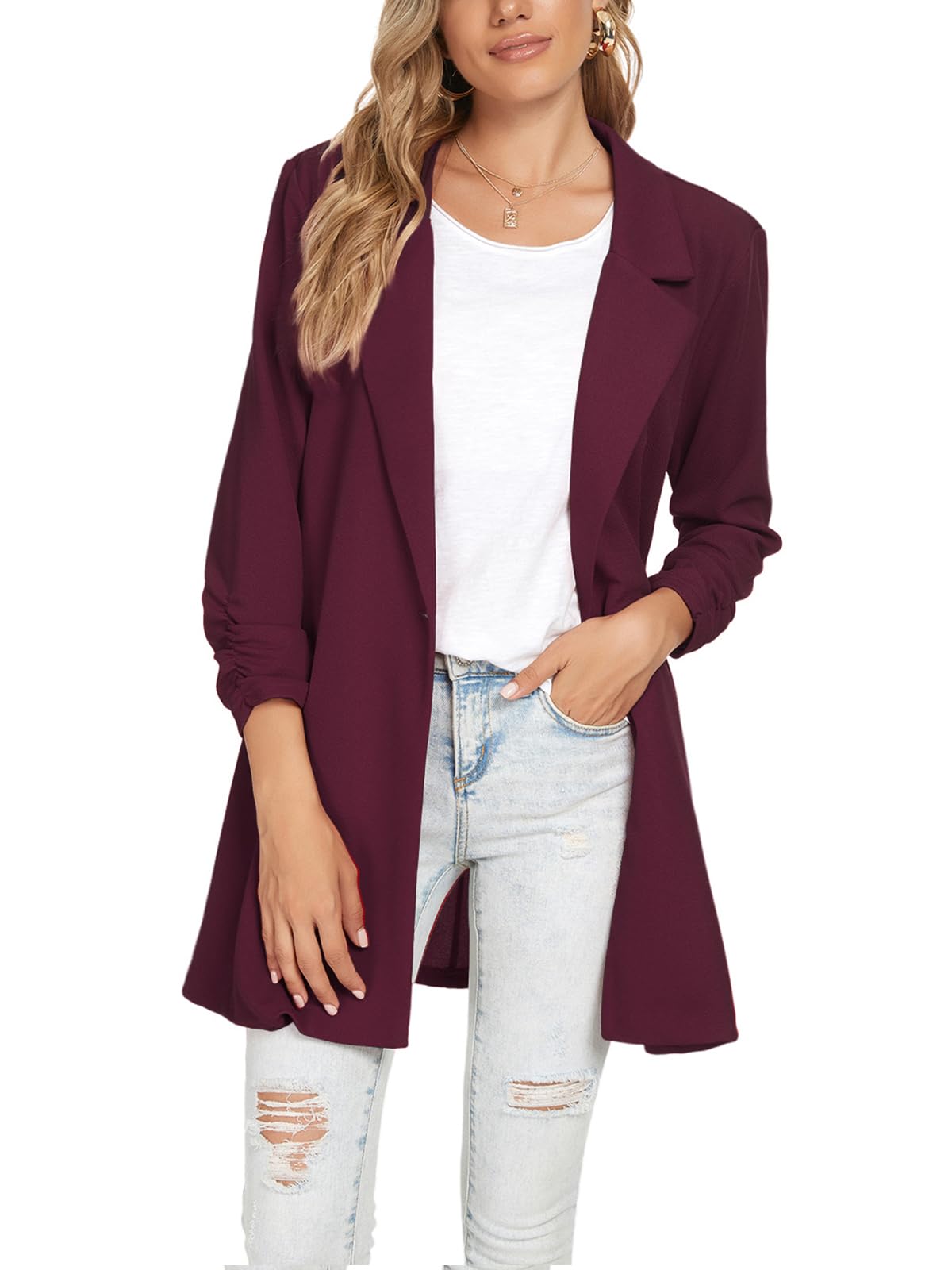 Blazer Unifizz Feminino Casual Para Escritório Com Botões Frontais, Vinho Tinto