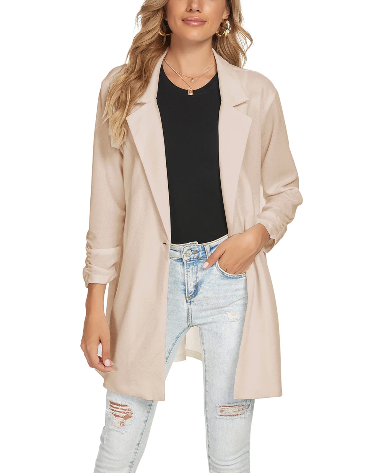 Blazer Unifizz Feminino Com Frente Aberta, Manga 3/4, Bege, Tamanho M
