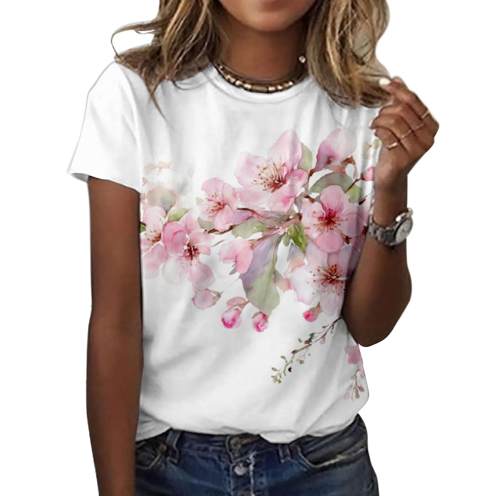 Camiseta Zocania Graphic Tees Para Mulheres Com Estampa Floral De Algodão