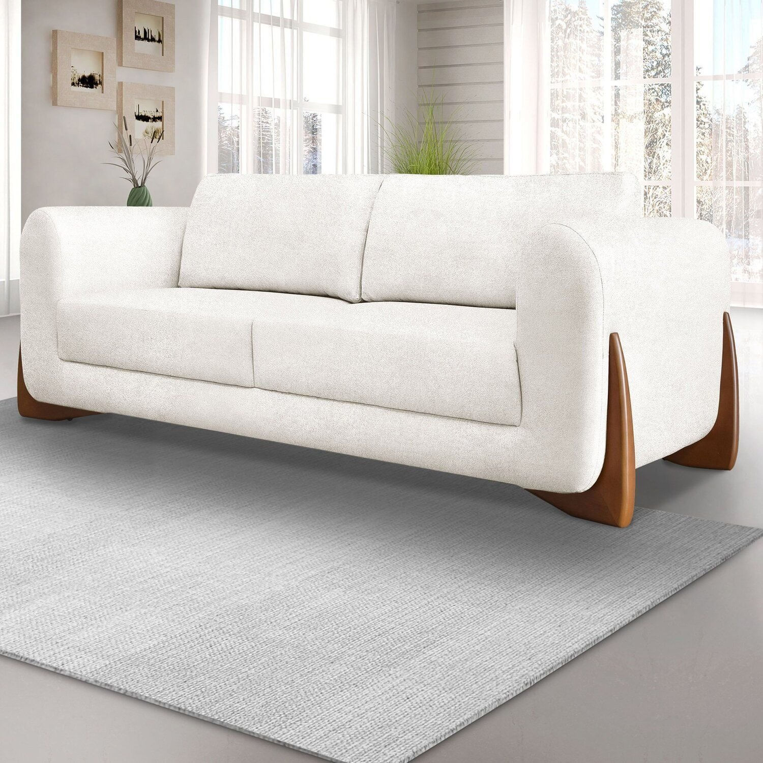 Sofá 3 Lugares Para Sala De Estar Djon Branco