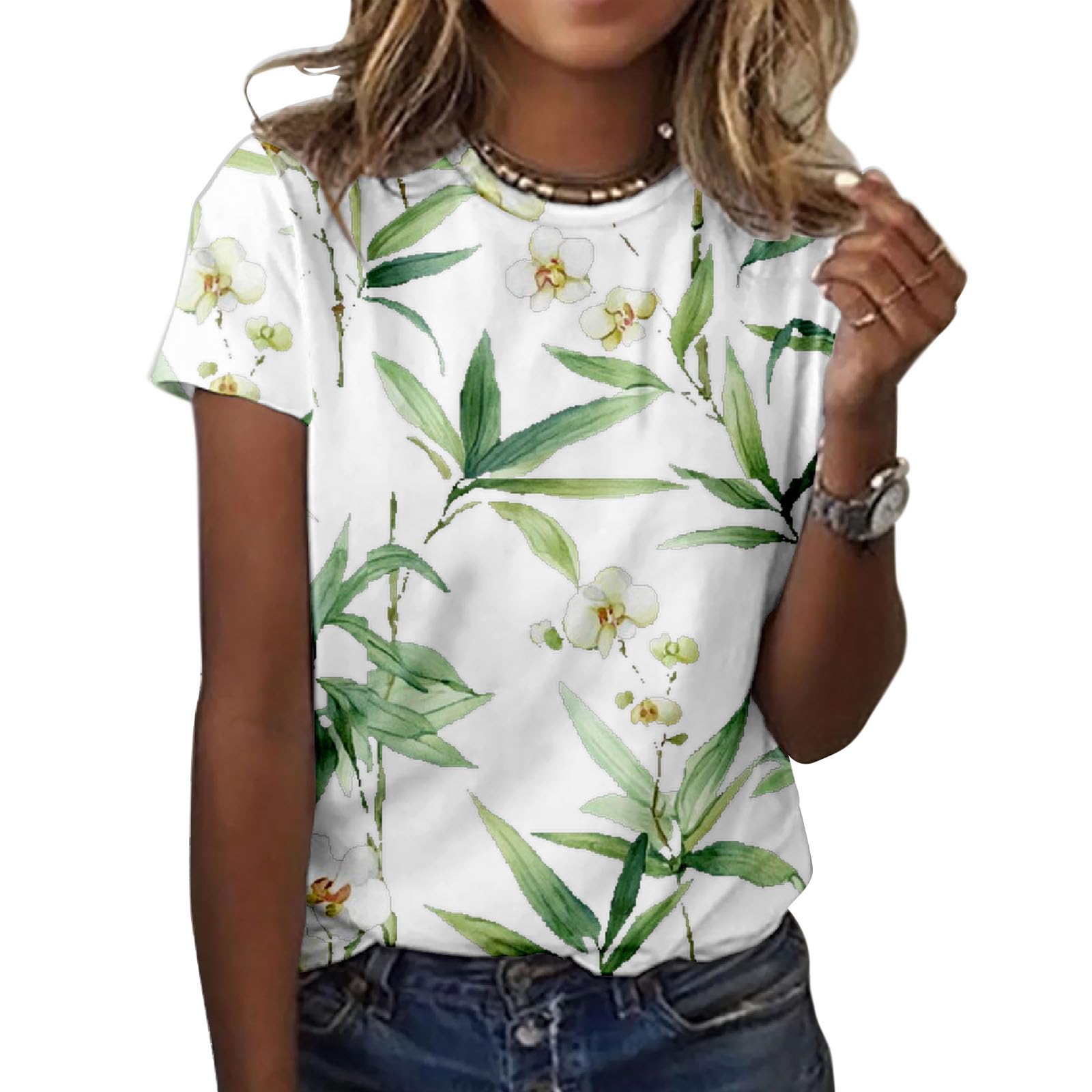 Camiseta Zocania Graphic Tees Para Mulheres Com Estampa Floral De Algodão