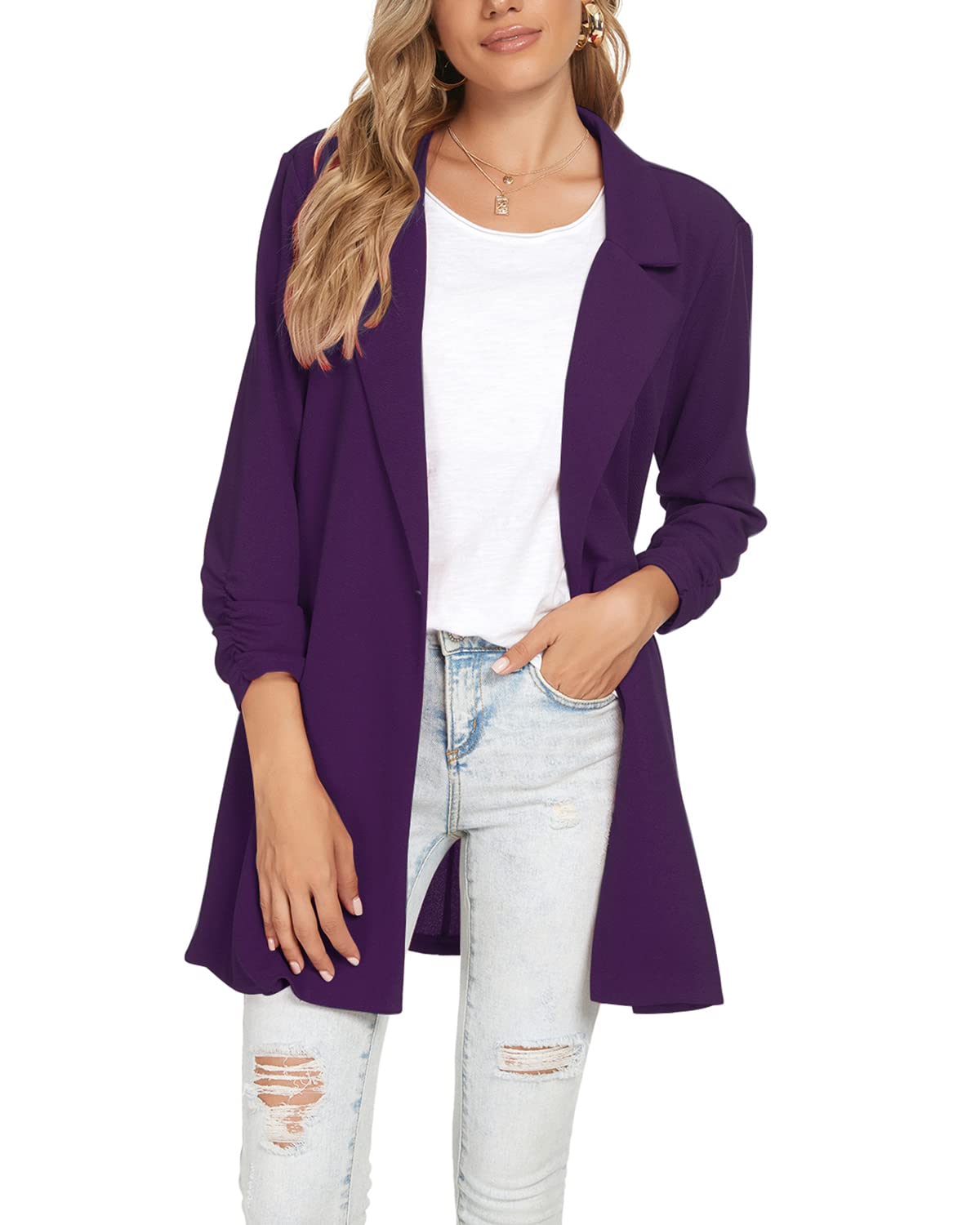 Blazer Unifizz Feminino Com Botões Frontais E Manga 3/4 Para Escritório