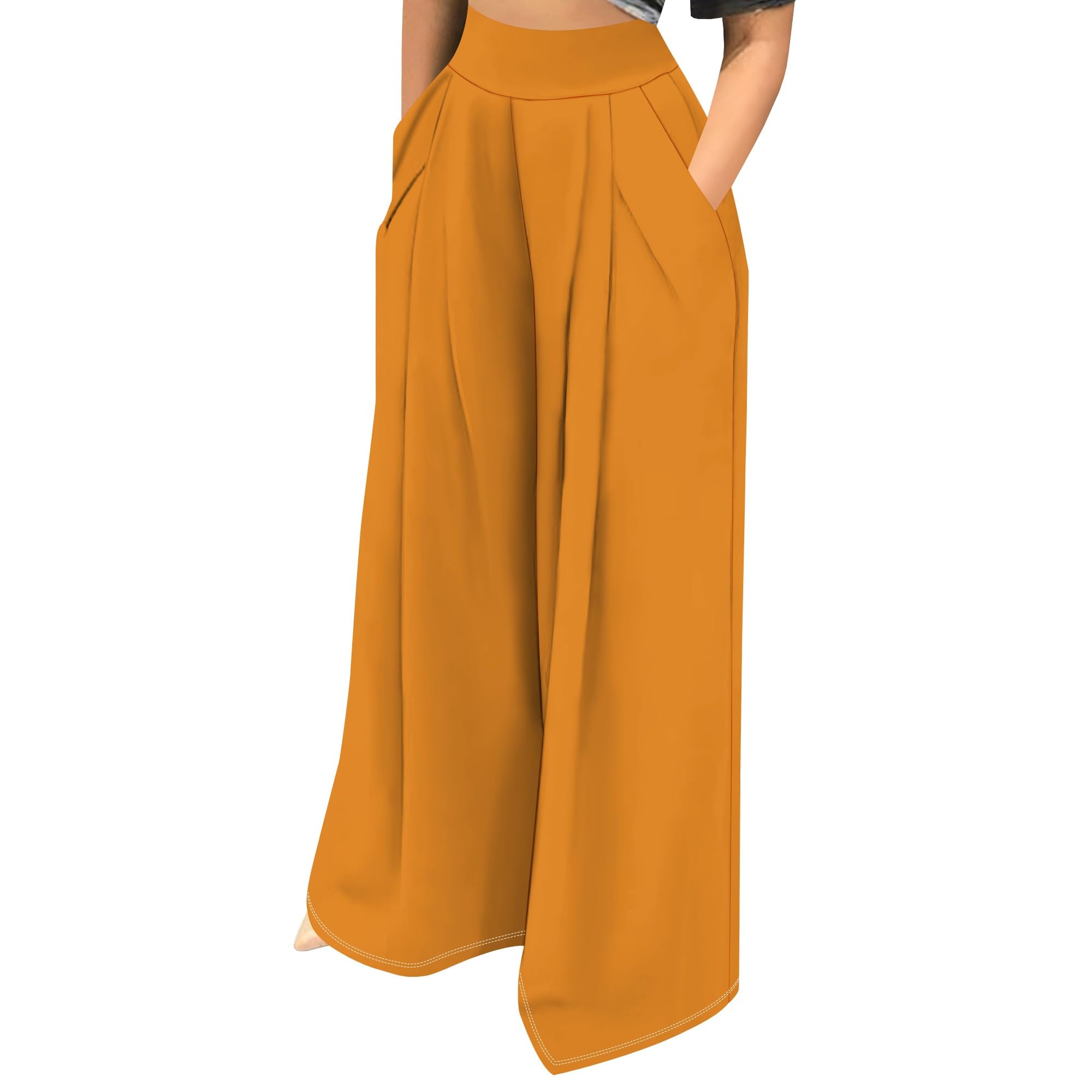 Calças Palazzo Eqqzd Femininas De Cintura Alta E Perna Larga Amarelas