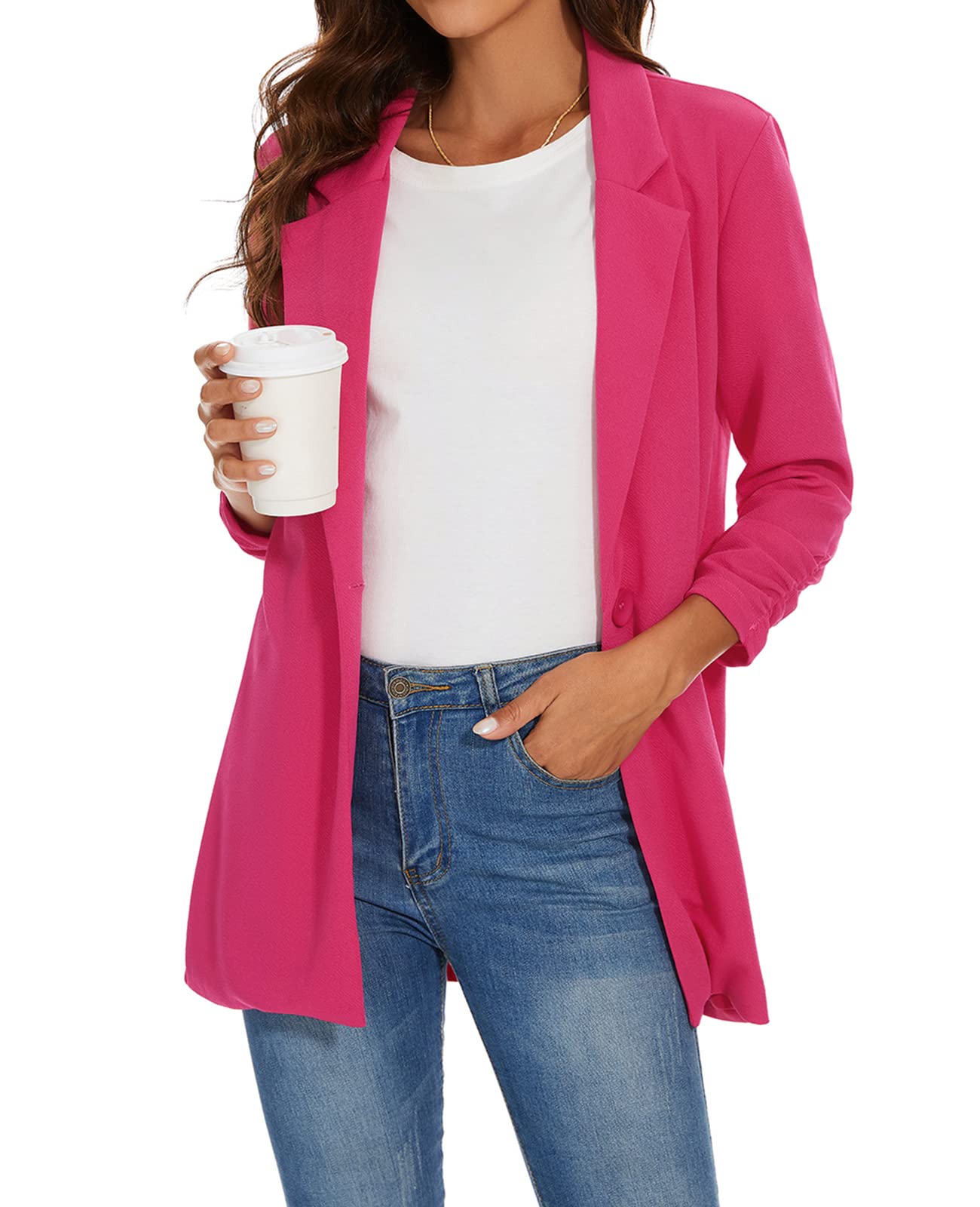 Blazer Unifizz Feminino, Manga 3/4, Leve, Casual, Rosa
