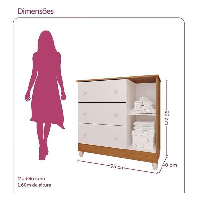 Cômoda Infantil Ambiente New Selena Com Porta Branco Bétula Carolina - imagem 4