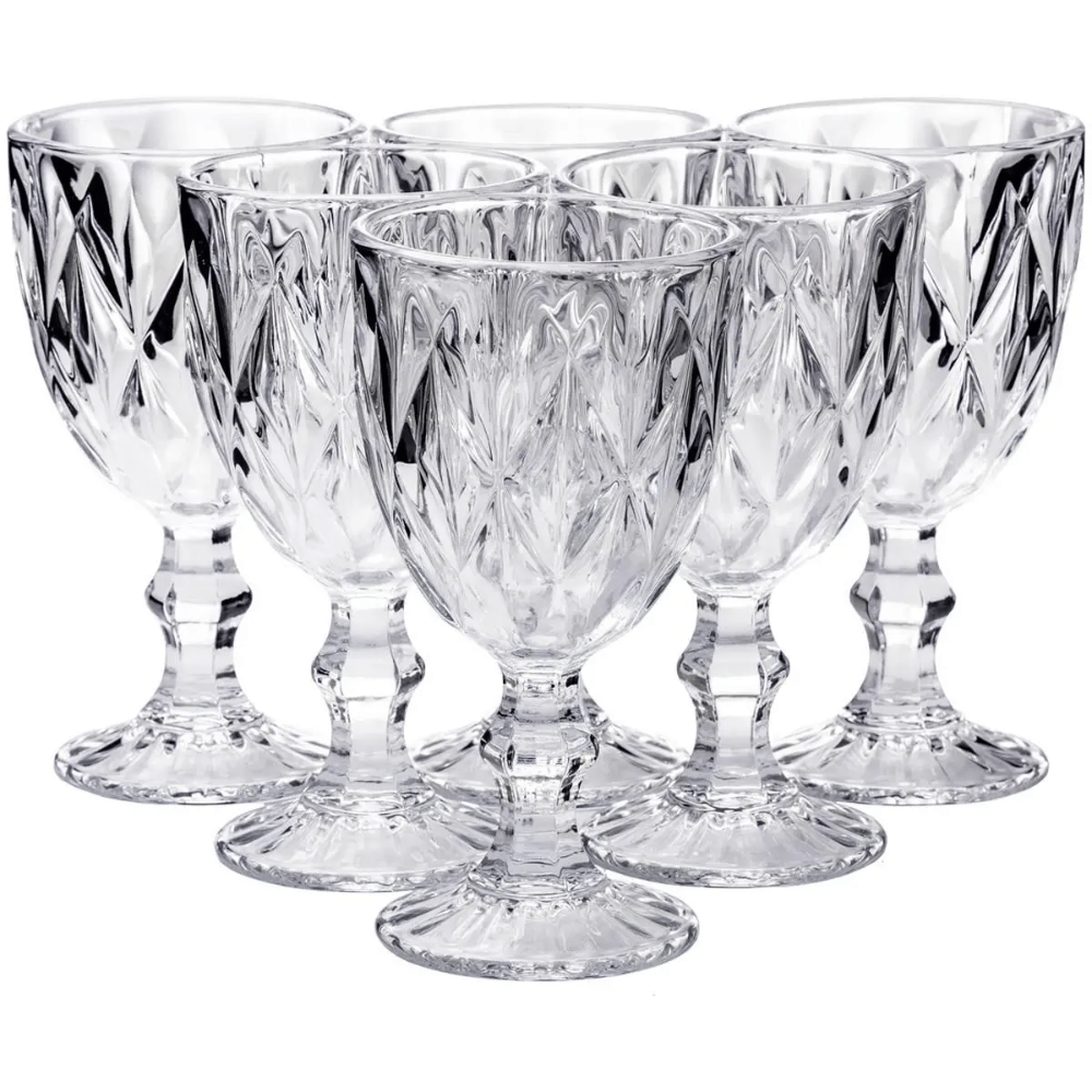 Jogo De 6 Taças De Vidro Diamond Transparente 340ml Viva Flor