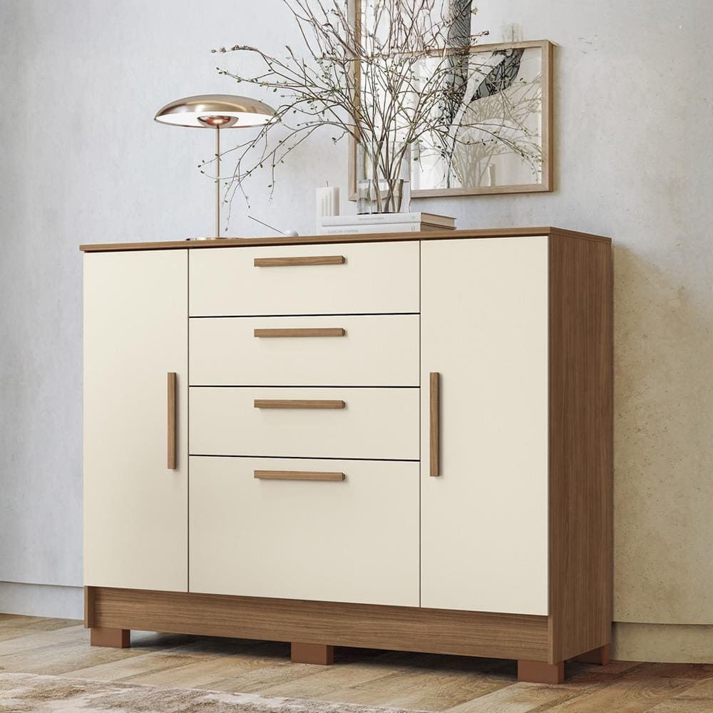 Cômoda Santos Andirá Pinhais Com 2 Portas, 4 Gavetas, 1 Prateleira, 1 Cabideiro 130,2cm De Largura