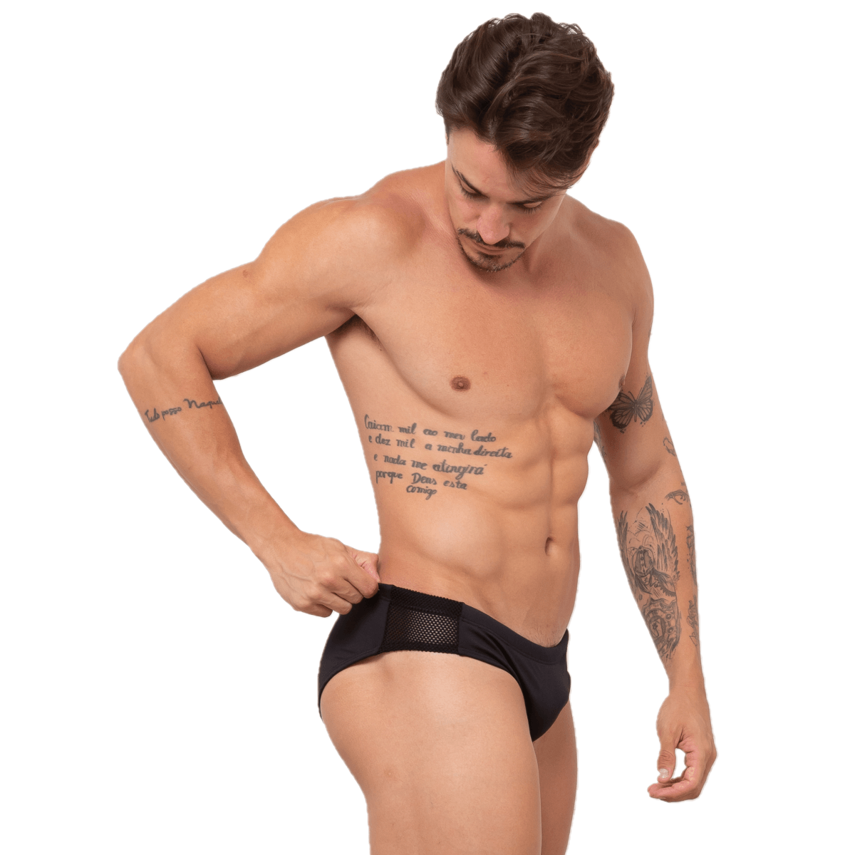 Sunga Cavada Preta Com Tela Nas Laterais - Jwilas Beachwear