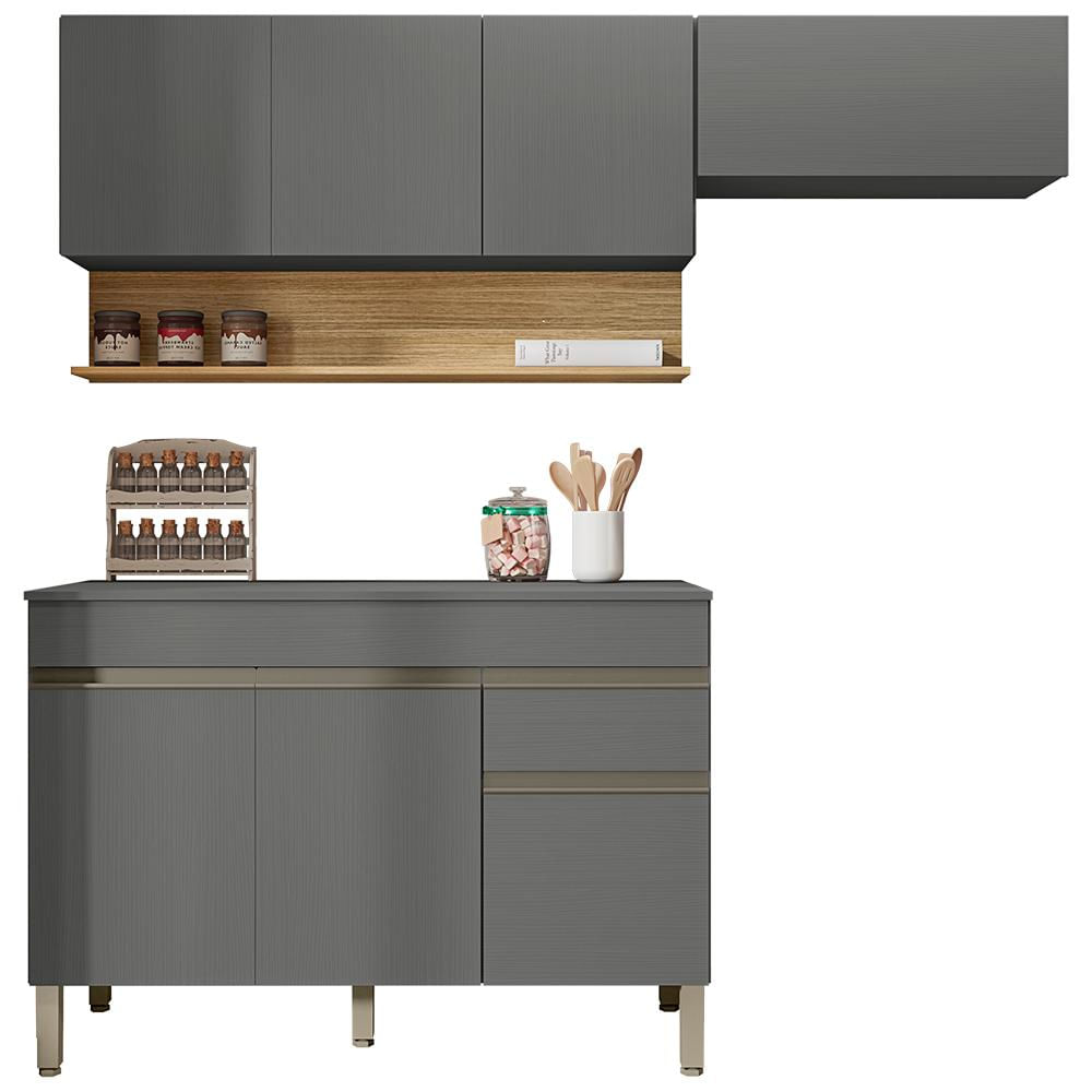 Cozinha Modulada 3 Pecas Balcao Com Tampo Line Gris Cp Freijo Ktp